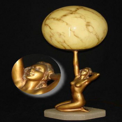 Art Deco Spelter Kneeling Nude Female Lamp with Original...