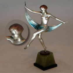 Josef Lorenzl Bronze Female Scarf Dancer Figure. Circa 1925