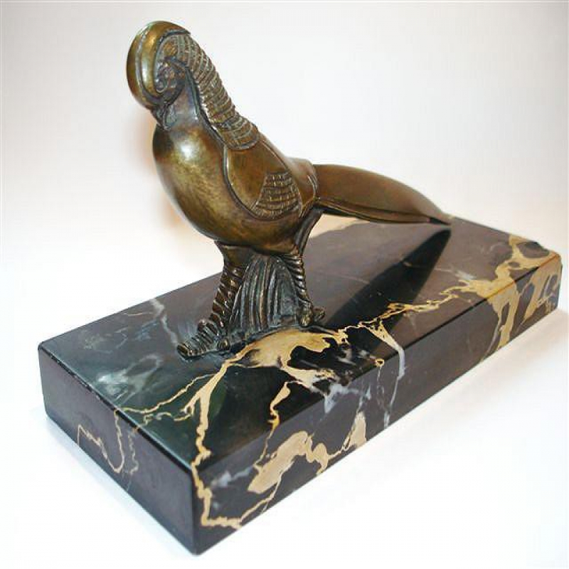 French Art Deco Bronze Bird on Marble Base. Circa 1925