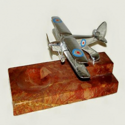 Chromed Bronze Model of a Biplane Mounted on a Stepped Marble Base with Pin Tray