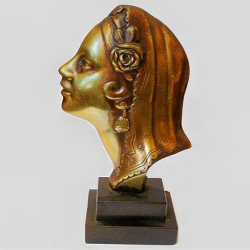 Art Deco Bronze Profile Bust of Young Woman on a Stepped Marble Base