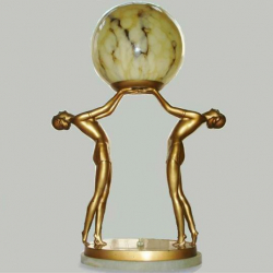 Art Deco Bronzed Spelter Pair of Female Dancer Lamp with Original Glass Shade