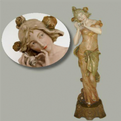 Ernst Wahliss Art Nouveau Porcelain Figure of a Female Holding a Conch Shell to Her Ear