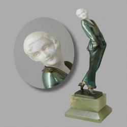 Josef Lorenzl Pyjama Girl Bronze & Ivory Figure on Green Onyx Base