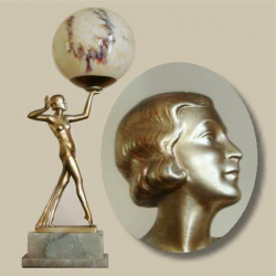Art Deco Bronzed Spelter Female Figural Lamp. Circa 1925