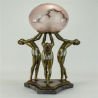 Art Deco Bronzed Spelter Triple Figural Dancer Lamp with Original Glass Shade