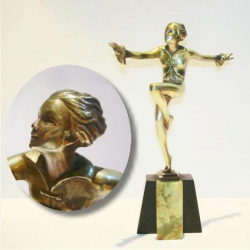 Josef Lorenzl Bronze Female Figure on Onyx Base. Circa 1930