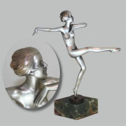Josef Lorenzl Bronze Female Dancer on Onyx Base. Circa 1925