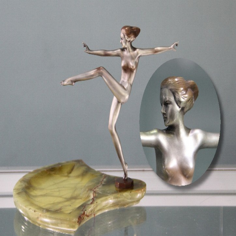 Josef Lorenzl Bronze Dancer on Onyx Base. Circa 1925