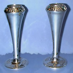 Pair of Antique WMF Osiris Vases Pewter with Green Glass Stones