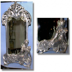 Antique WMF Fine Female with Peacock Mirror with Original...