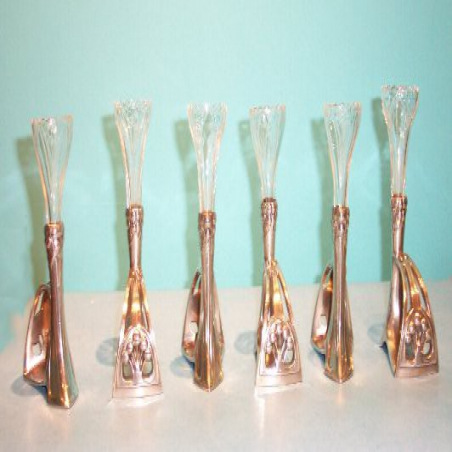Set of Six Antique WMF Napkin Riongs with Original Glass