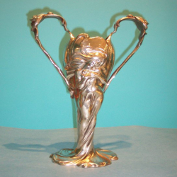 Imperial Zinn Female Figural Vase with Female Mask Handles