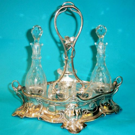 Antique Cruet Set by WMF with Original Plating and Etched Glass