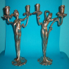 Pair of Antique French Polished Pewter Candlesticks