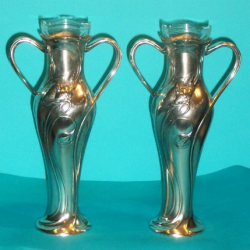 Pair of Antique WMF Vases with Original Glass Liners