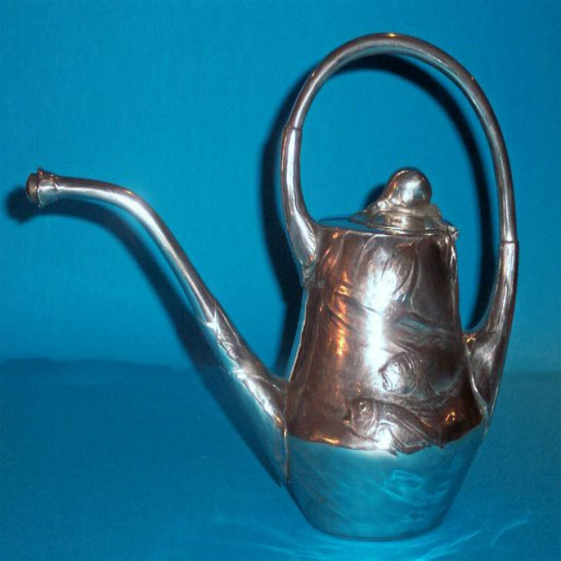 Kayserzinn Pewter Watering Can by Hugo Leven Decorated with Fish