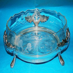 WMF Fruit Bowl of Leaves and Berries with Original Acid Etched Glass Liner