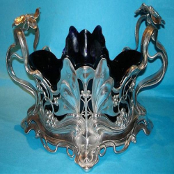 WMF Pewter Butterfly Centrepiece with Original Blue Glass Liner
