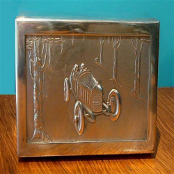 Argentor Silver Plated Box with a Motoring Scene. Circa 1905