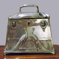 French Art Nouveau Pewter Box Decorated with Peacocks. Circa 1900