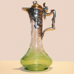 WMF Pewter Decanter with Green & Clear Etched Glass Liner