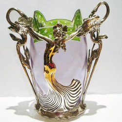 Art Nouveau German Silver Plated Pewter Maiden & Swans Vase