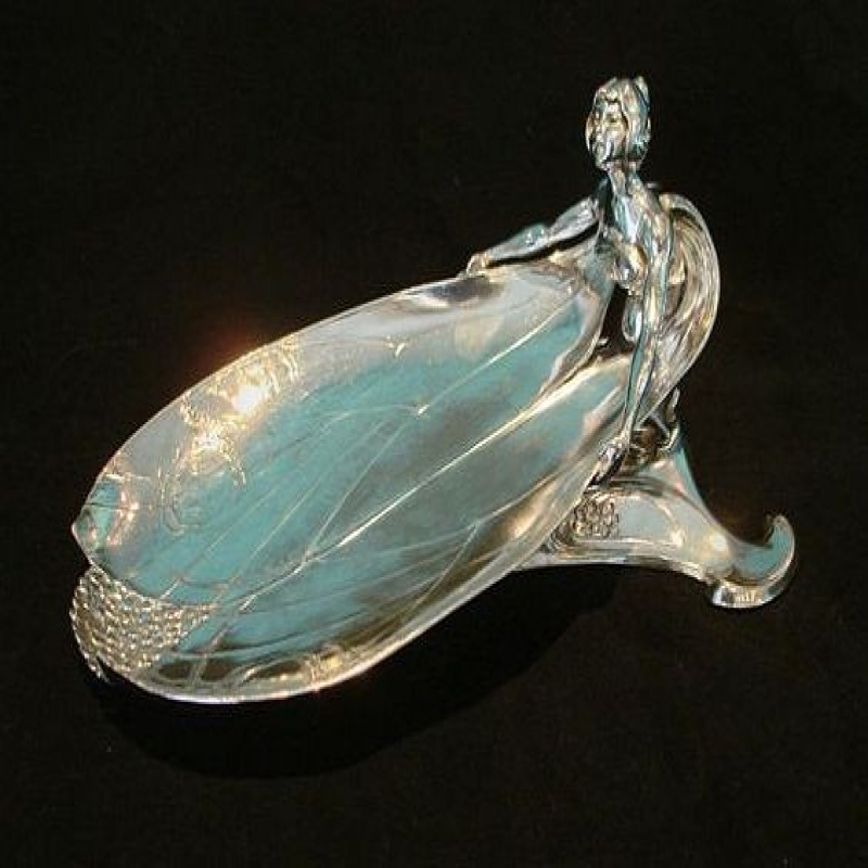 Art Nouveau Pewter Card Tray Maiden with Butterfly Wings. Circa 1900