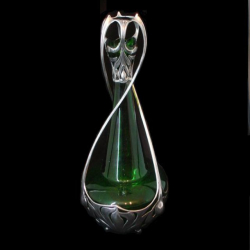 Osiris Pewter Vase with Original Green Glass Liner